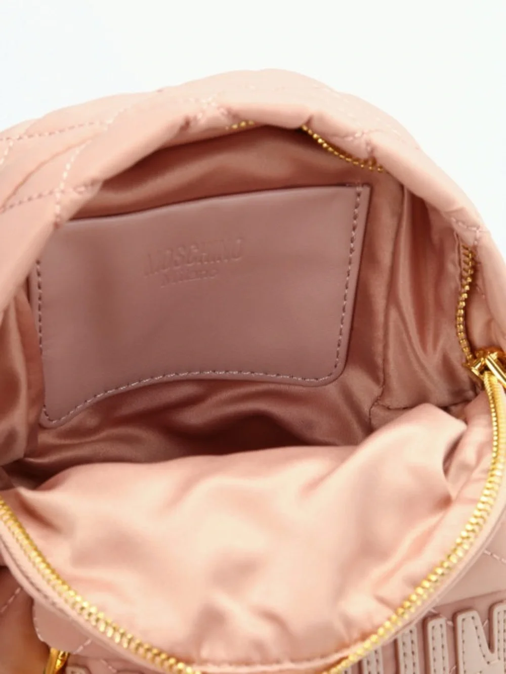 Moschino Blush Quilted Mini Backpack with Embossed Logo